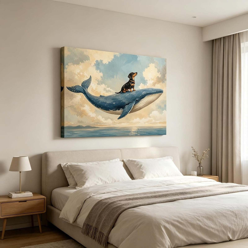 Whimsical Dachshund Canvas Wall Art Framed Whale Sea Dog Decor 30x40cm