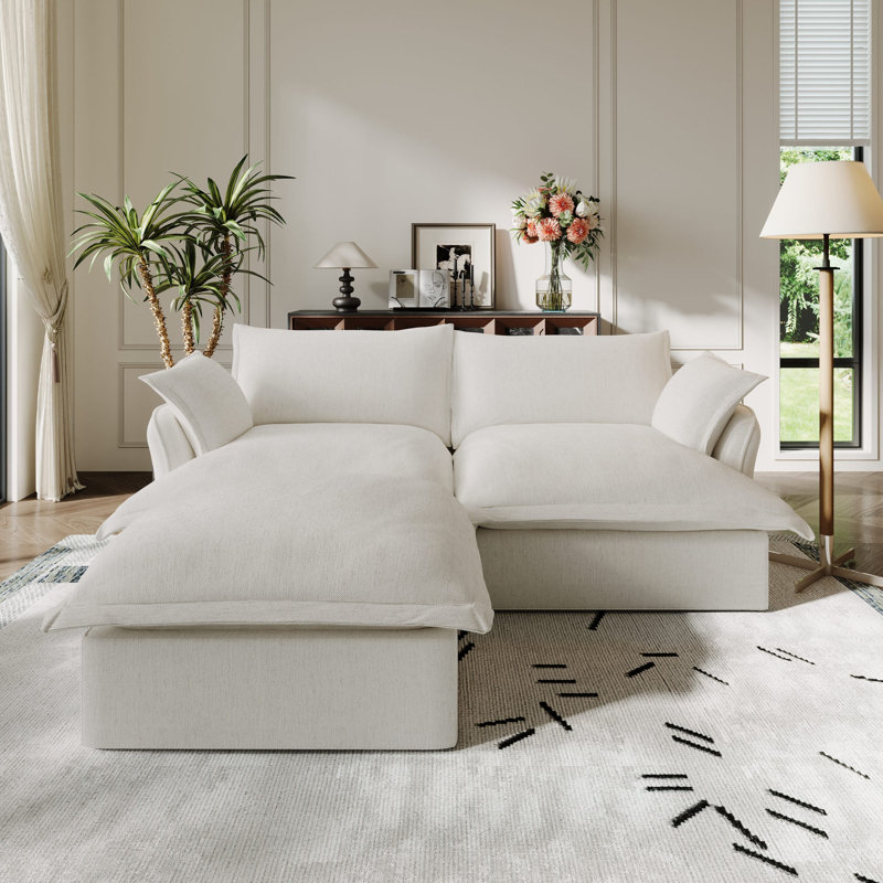 Linen Blend Cloud Couch Modular Sectional Sofa, Convertible Upholstered Cloud Sofa Comfy Deep Seat Couches For Living Room, Down Filled Sectional Sofa, Removable Washable Sofa Covers