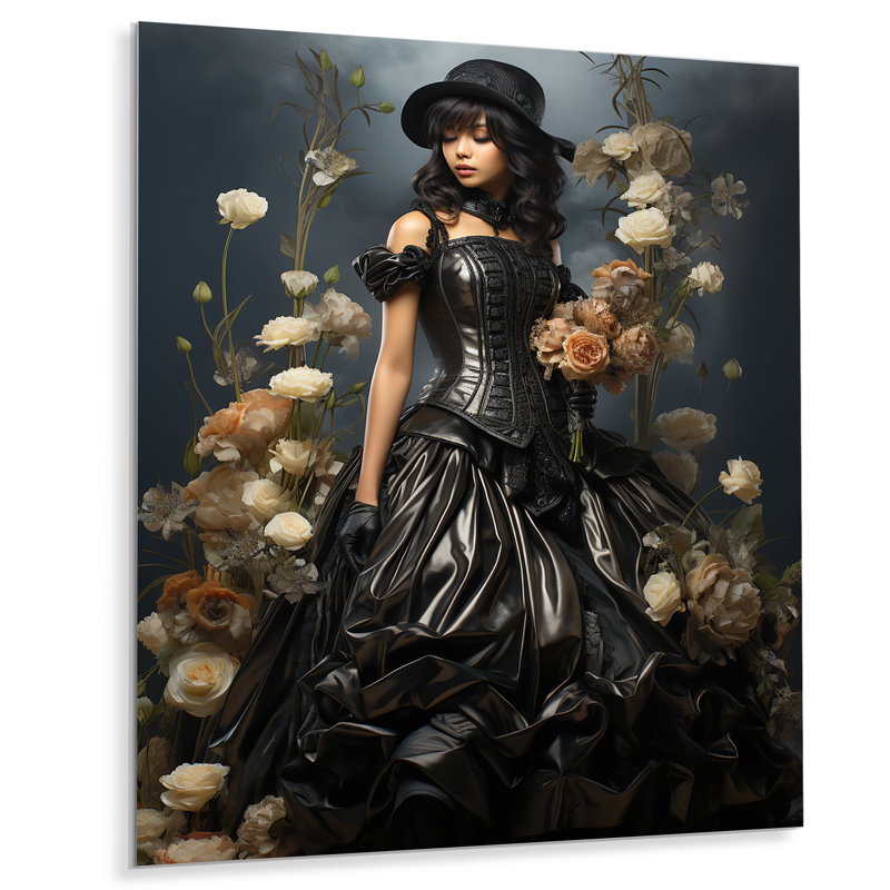 Victorian Charm Lady with Umbrella II - Art mural en métal femme victorienne, H 20 po x l 12 po