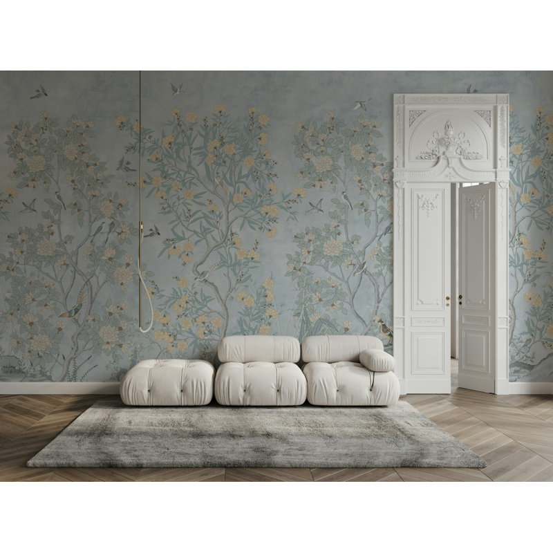 Papier peint oiseau bleu Chinoiserie Garden, L 50 po x l 75 po