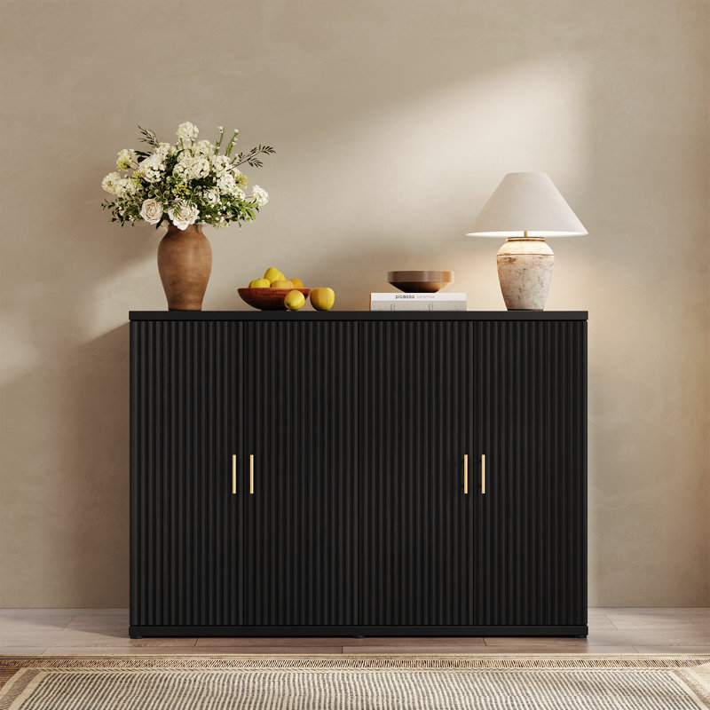 Buffet à panneaux cannelés de style moderne minimaliste de 47,3 po de largeur, Noir