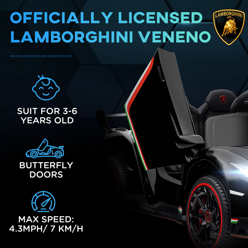 Black 12V Lamborghini Veneno Kids Ride-On Car with Remote Control