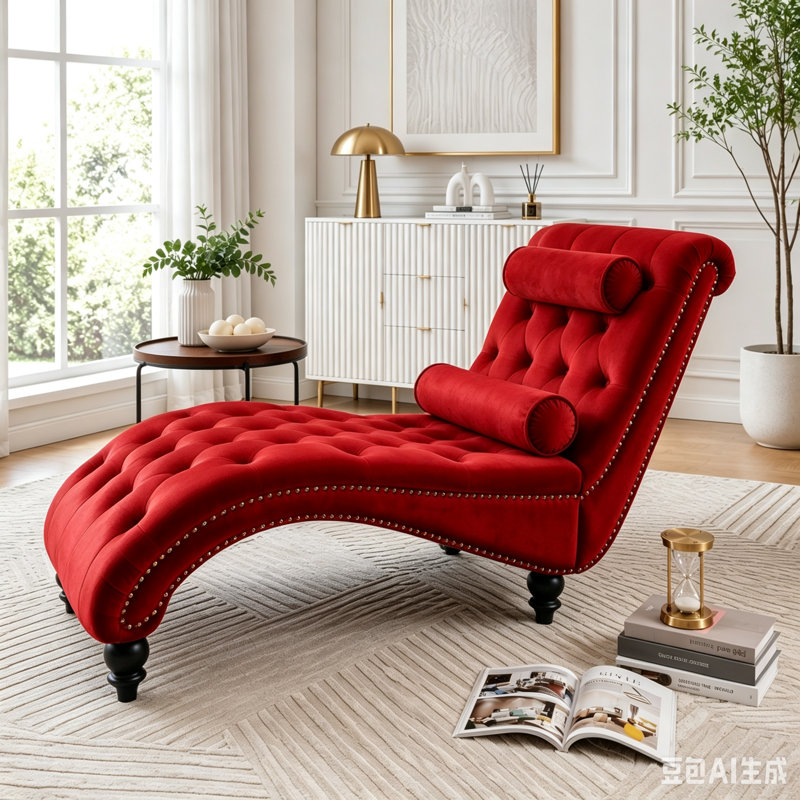 Fauteuil inclinable en velours capitonné, Red