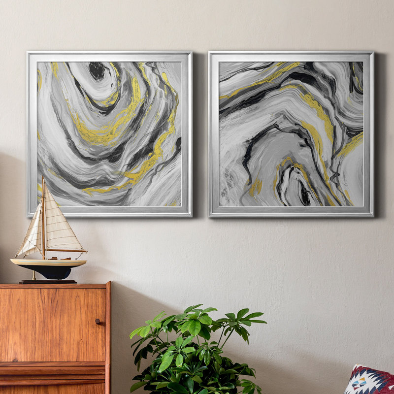 «Bold Agate I», ensemble de 2 reproductions d'art sur toile, H 34,5 po x l 69 po x P 1,5 po, Argent