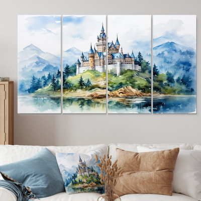Château magique au bord du lac - ensemble d'art mural 4 pièces