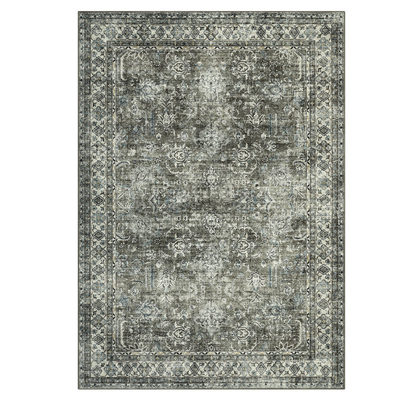 Vintage Machine Washable Rug for Living Room  Non Slip Non Shedding Floor Cover  Low Pile Carpet Foldable Floral Print Soft Mat for Nursery Bedroom Office