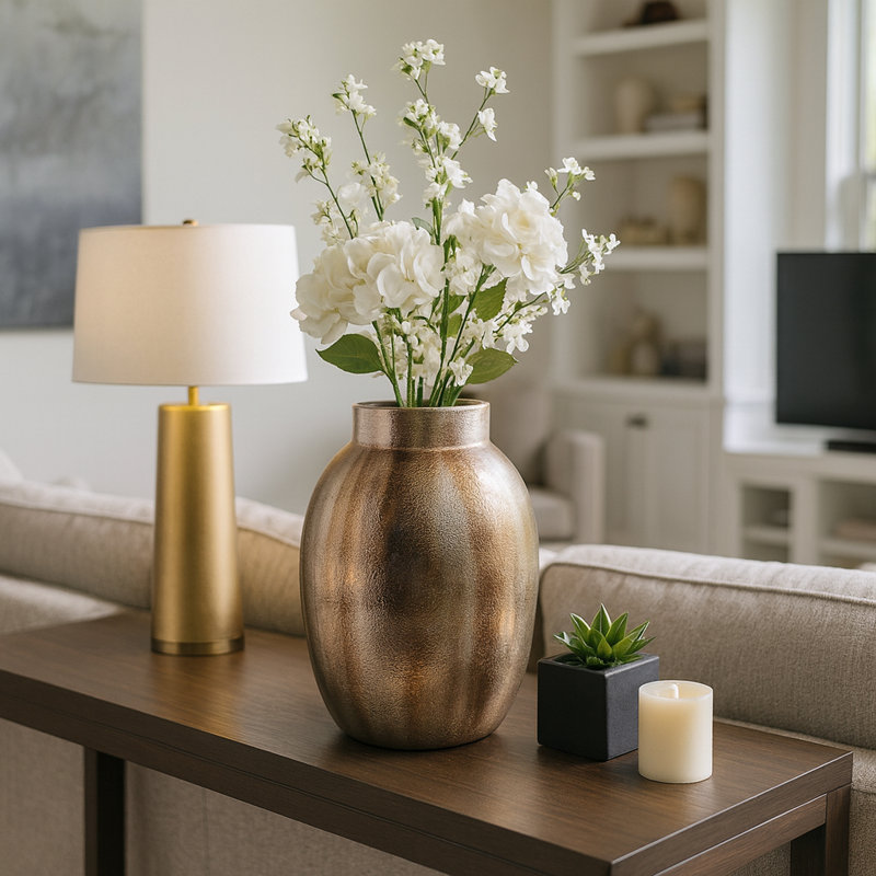 Antique Metal Table Vase for Bedroom Decor - Contemporary Tall Flower Vase Accent for Office, Desks, and Home Display - 18", Silver