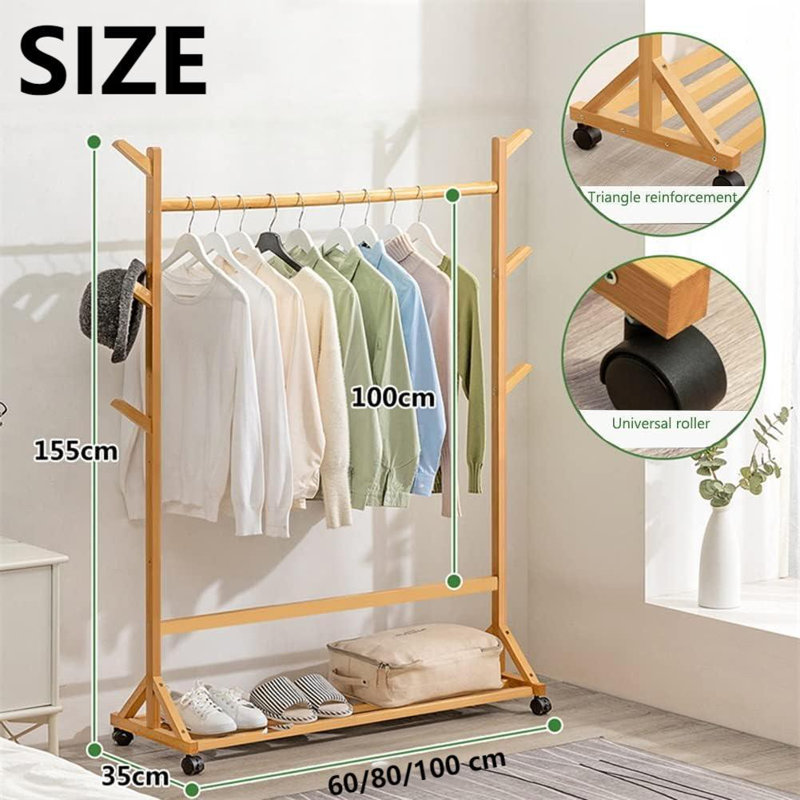 Étagère de rangement en bambou pour vêtements, Naturel