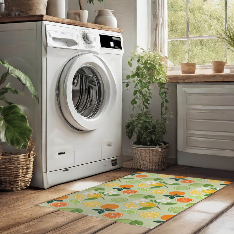 Tapis à linge antidérapant Sunny Citrus, 37 "L x 5.5 "H, Green Floral