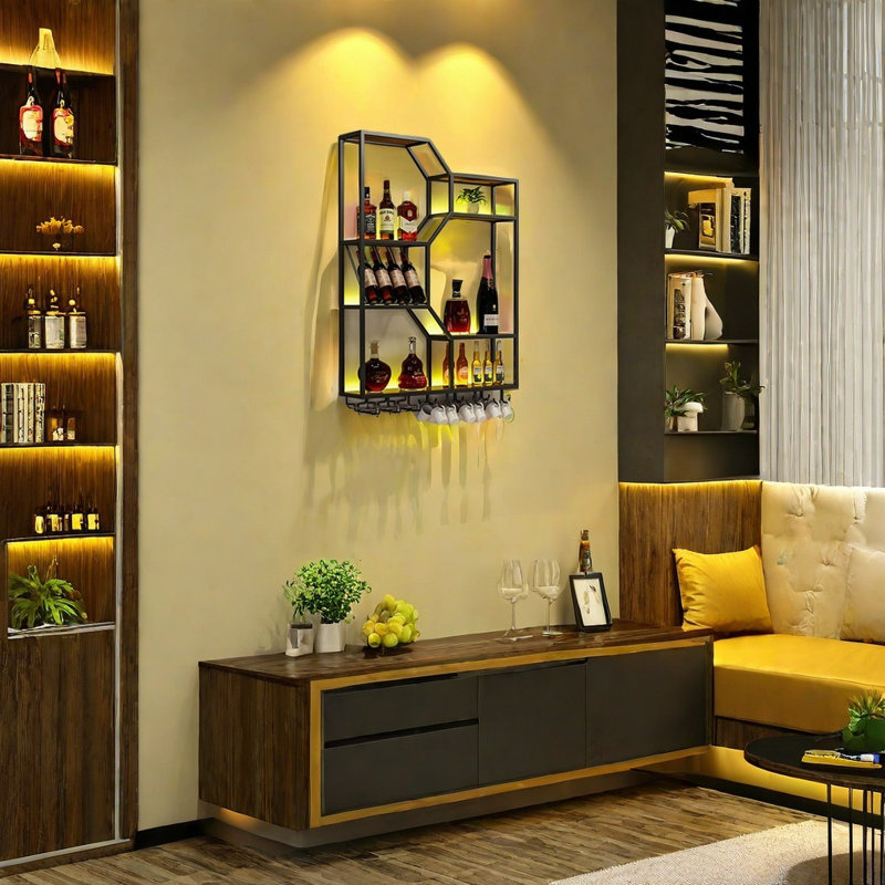 Creative Multifunctional Wall Mounted Wine Rack, 47.2" H x 47.2" W x 7.8" D, Black