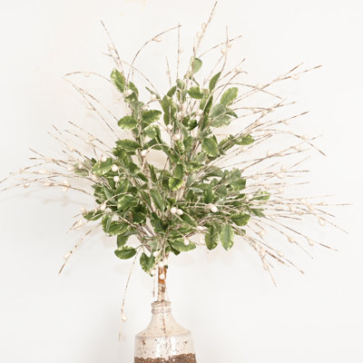 23" Artificial Greenery Foliage Branch Pearl Floral Arrangements With Long Stems For Vase Filler, Farmhouse Birch Faux Leaves Sprays For Home Wedding Party Dining Table Centerpiece Decor