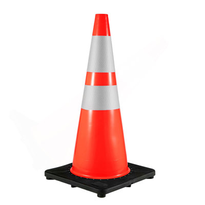 6 cônes de circulation de 36 po, cône de sécurité pour la route avec base lestée noire, cônes de sécurité en PVC orange, colliers réfléchissants à cônes de danger pour le trafic de construction