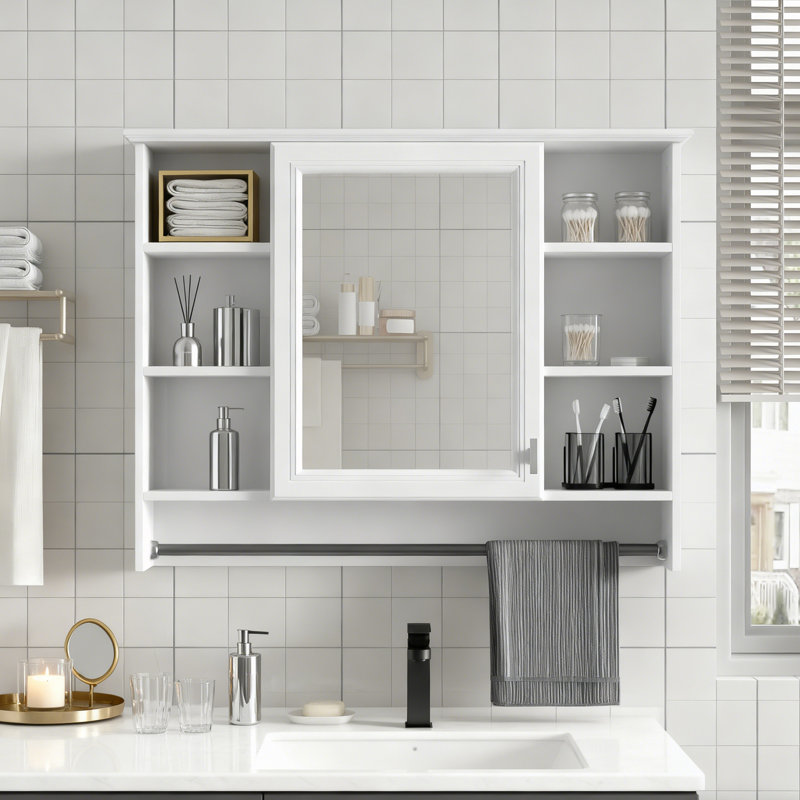3-In-1 Wall Mounted Bathroom Cabinet With Adjustable Shelves & Soft Close Doors, 28.7" H x 36" W x 7.1" D, White