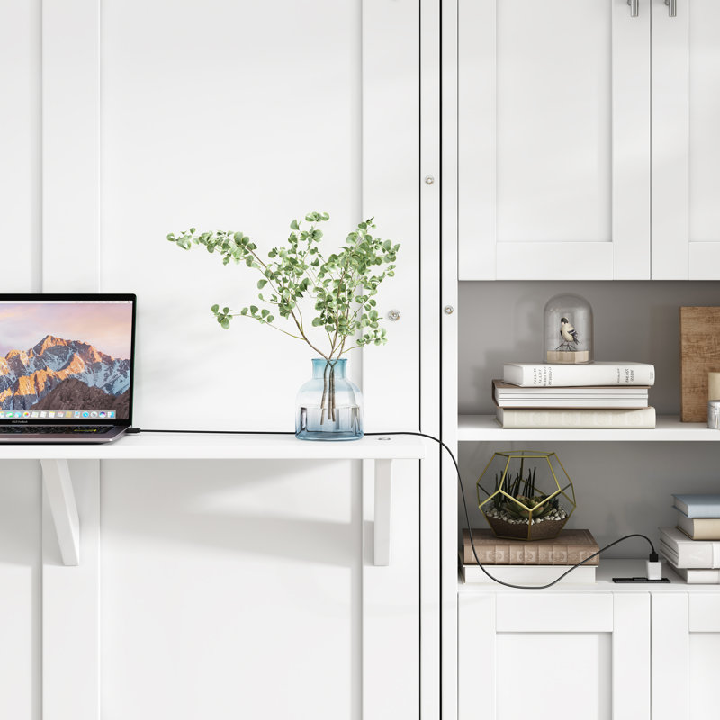 Lit escamotable double avec bureau, lit escamotable mural pour une utilisation compacte et polyvalente à la maison ou au bureau