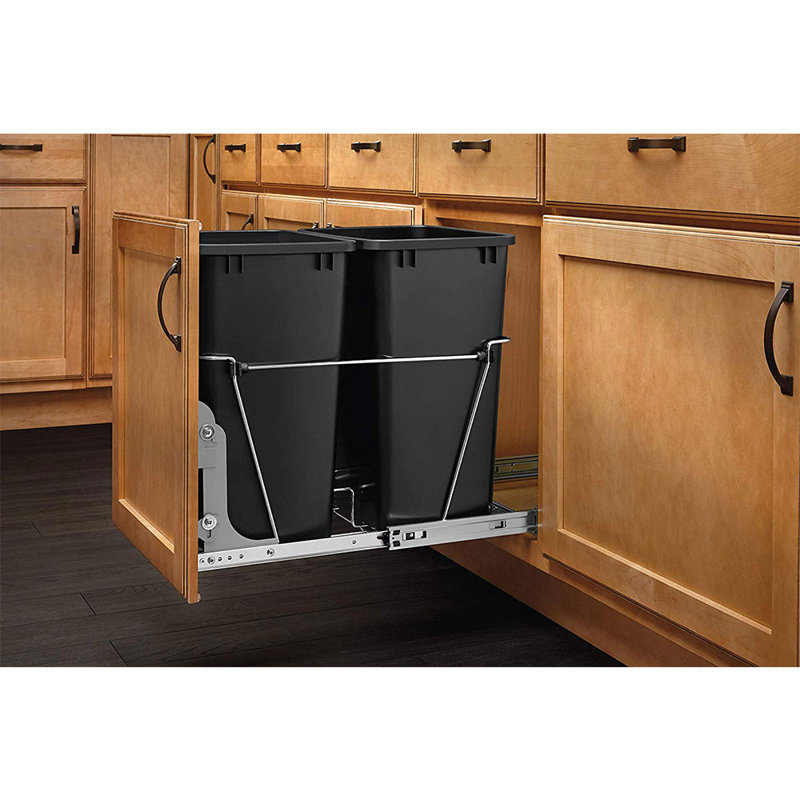 Black Double 35 Qt Pull-Out Waste Bin with Chrome Frame