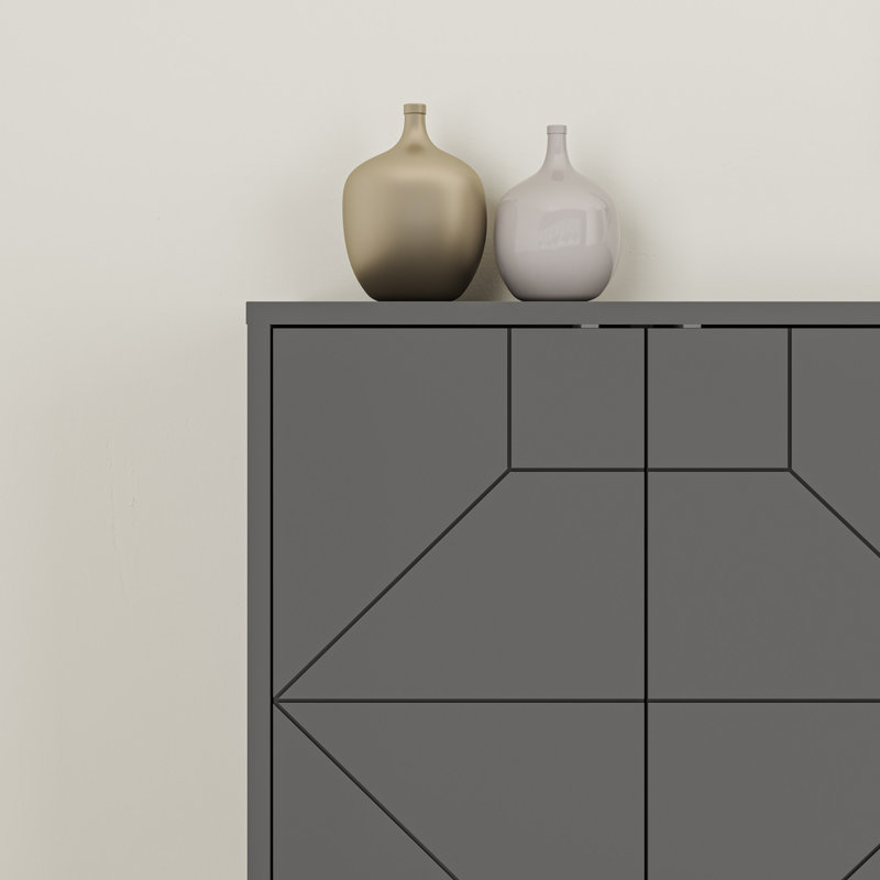 Modern Console Table with Soft-Close Hinges, Anthracite Finish, 72.3 x 30.5 x 13.8 inches | 100% Melamine Coated Particle Board, Thickness: 0.7 inches | Push to Open Doors, Stylish & Functional for Entryway or Living Room