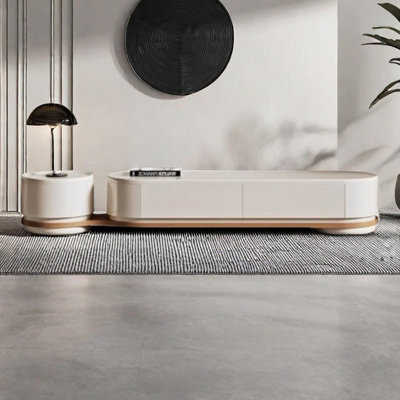 Meuble télé en bois massif de style crème