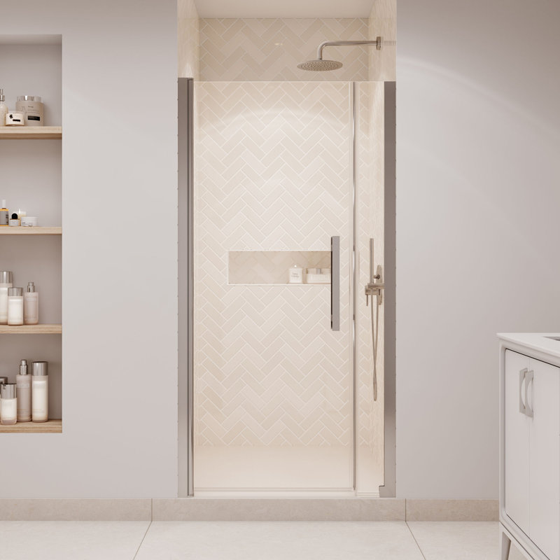 OVE Decors Pasadena 37 3/8 To 39 3/8 In. W X 72 In. H Alcove Frameless Pivot Shower Door In , 2025, Satin Nickel
