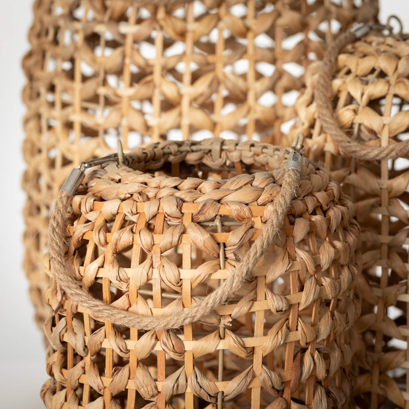Natural Woven Rattan Hanging Lantern Set of 3, Brown