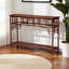Console Clemency avec finition en rotin brun foncé et tablette ouverte, H 34,12 po x l 48,89 po x P 12,67 po