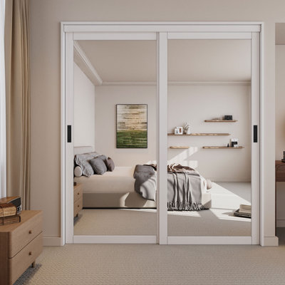 Porte coulissante en miroir blanc 1-Lite