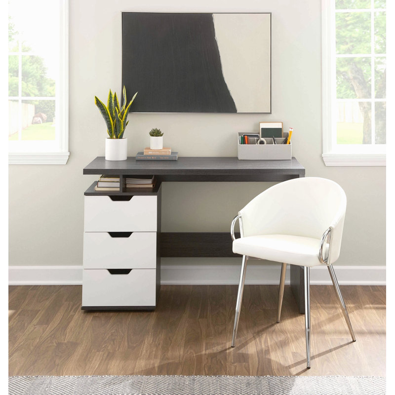 Chaise en métal argenté et similicuir, Argent, Blanc