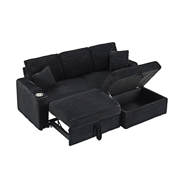 Canapé rembourré avec porte-gobelets et repose-pieds, Noir