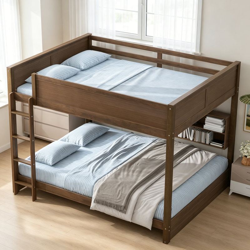 Lit superposé grand sur grand avec rangement et ports USB, conception robuste et peu encombrante, Bois