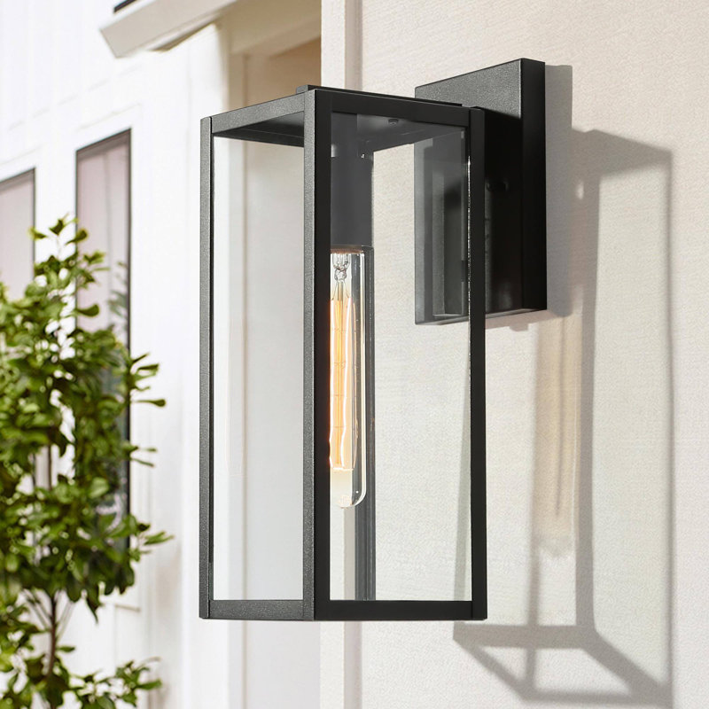 Lateefah Black 14" H Outdoor Wall Light Patio Lantern with Clear Glass