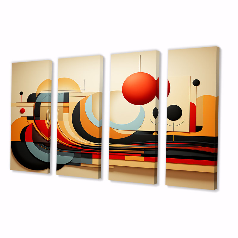 «Echoing Ellipse Geometric Frequent I», art mural abstrait géométrique 4 pièces, H 28 po x l 48 po
