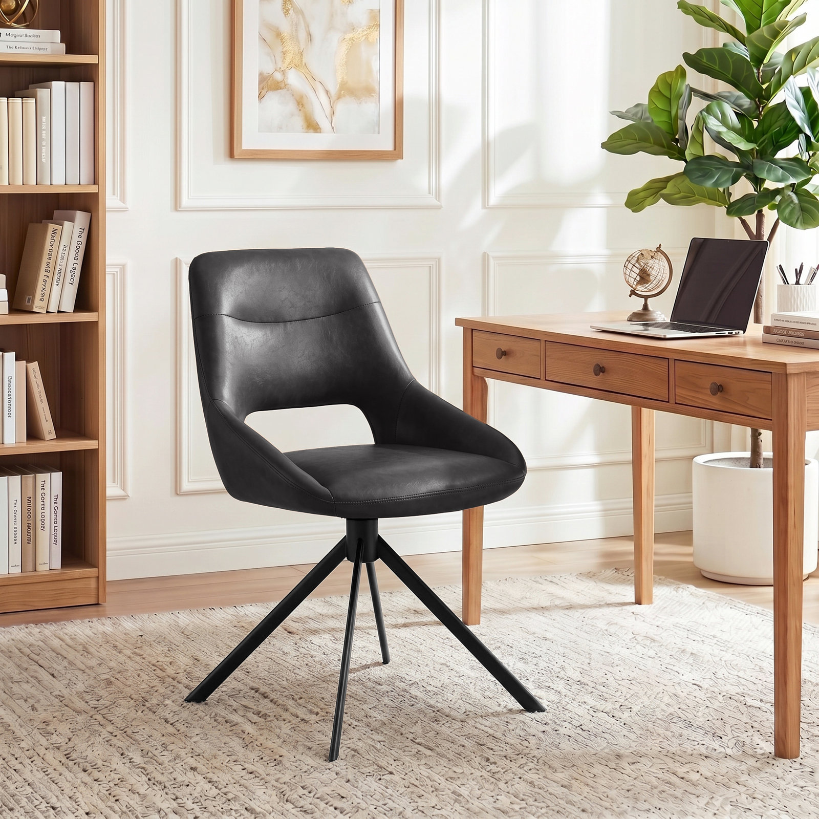 Jakavian Office Chair with Lumbar Support, Black Faux Leather