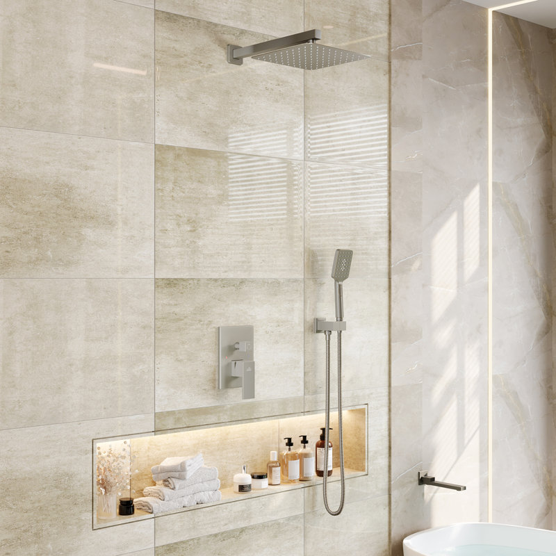 Brushed Nickel Ceiling Mounted Rain Shower System with Handheld