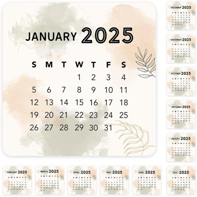 Minimal Floral Abstract Small Month Planner Labels Square Modern Style 2025 Calendar 40 Pack