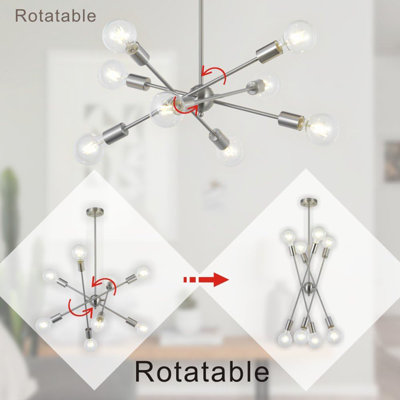 Modern Sputnik Chandelier Lighting With Adjustable Arms - 8-Light Mid Century Pendant Light Fixture For Farmhouse, Industrial, Or Vintage Decor - Dimmable & Compatible With Multiple Bulb Types