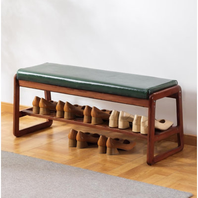 Banc à chaussures en bois massif 39,4 "avec coussin, range-chaussures à 2 niveaux