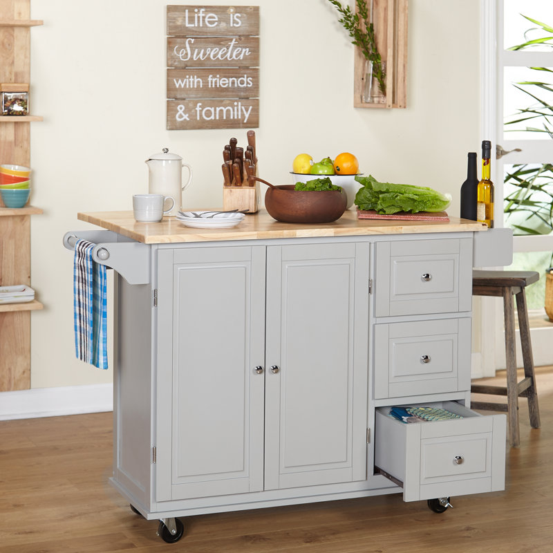 Orton 53.75" Kitchen Island with Locking Wheels, Gray