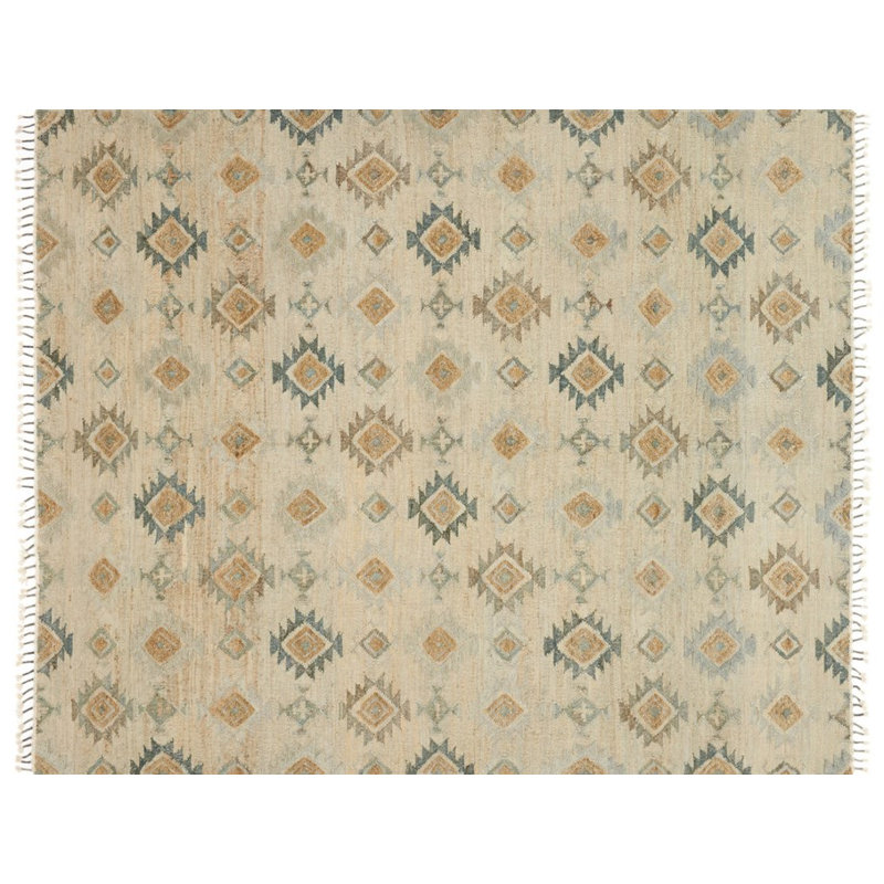 Tapis décoratif beige tissé à la main à motif géométrique Bentonville, Rectangle 7 pi 9 po x 9 pi 9 po