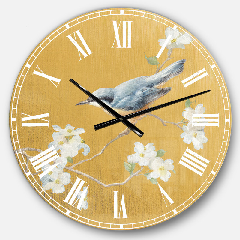 Horloge murale traditionnelle Gold Bird on Blossoms II, Grand