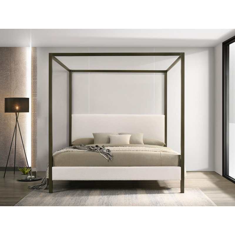 Upholstered Eastern King Canopy Bed Vanilla
