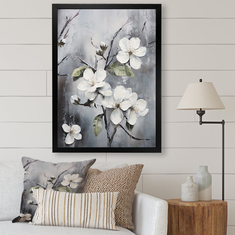 Fleur de pommier Harmony xiv - art mural floral, salon, H 20 po x l 12 po x P 2 po, Cadre d'angle fermé noir