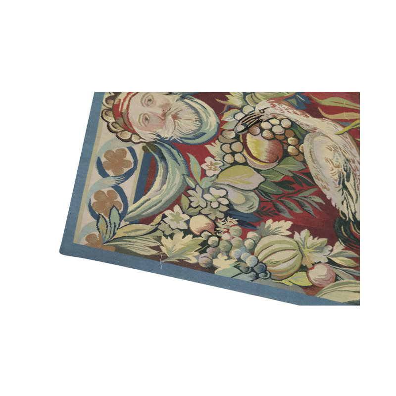 Tapis rouge et bleu noué à la main de haute qualité