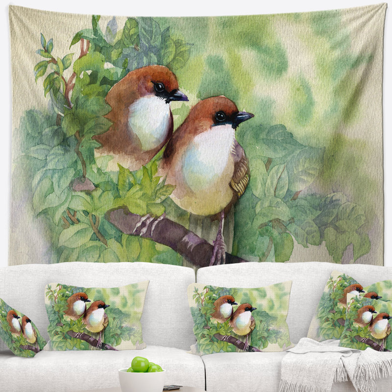 Tapisserie animaux oiseaux de printemps, H 50 po x l 60 po