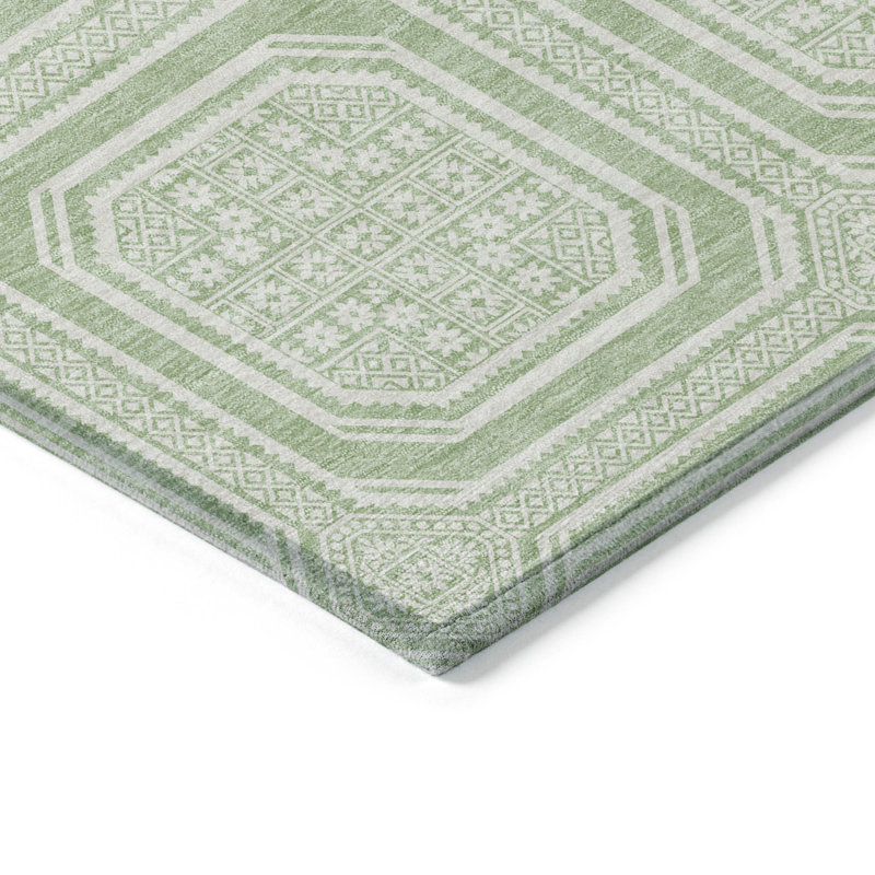 Tapis intérieur / extérieur géométrique lavable vert menthe et ivoire 8 pi x 10 pi