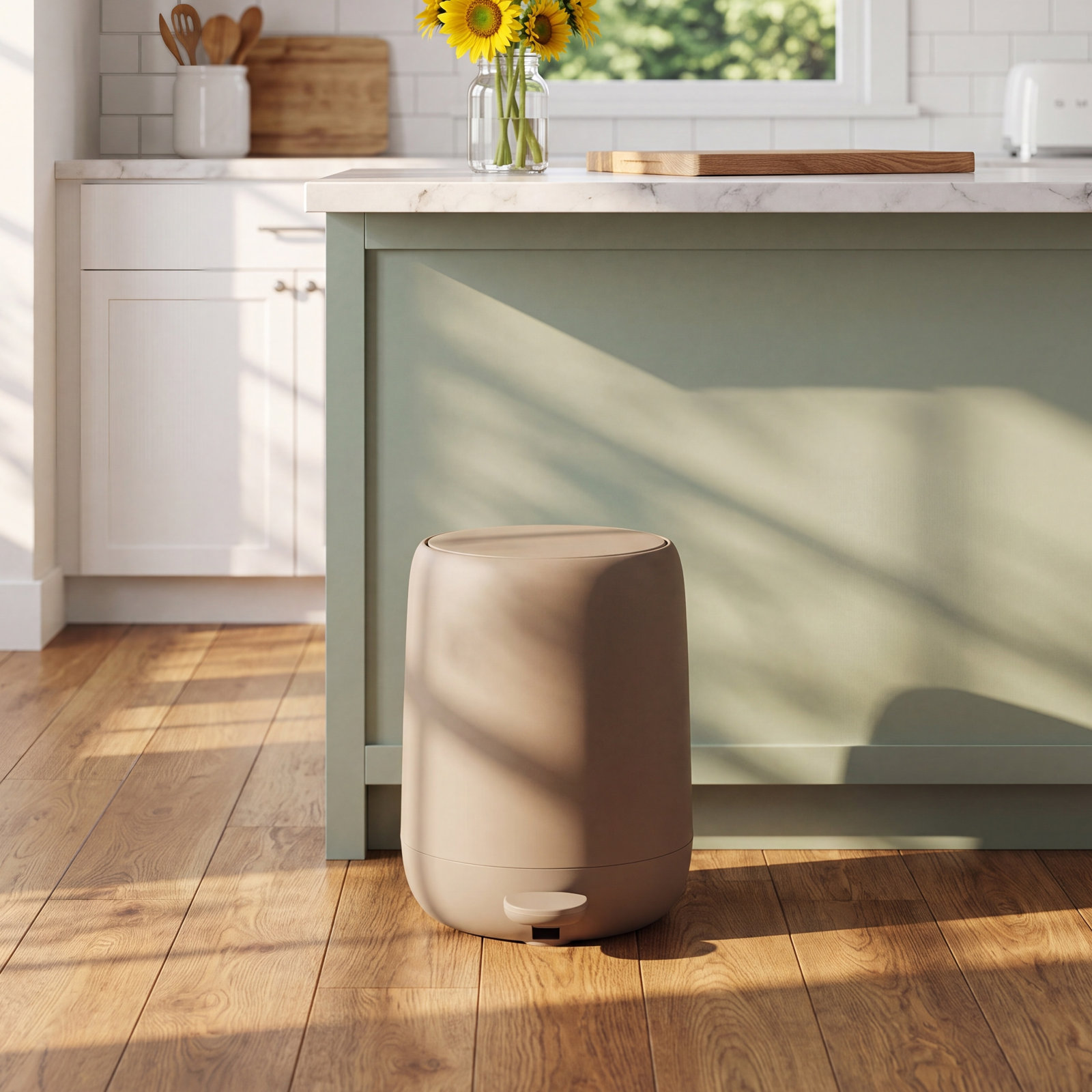 Sono Step-On Trash Can, Tan, 1.3 gal