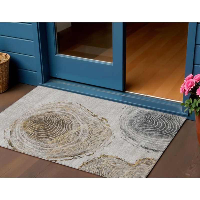 Tapis extérieur lavable abstrait taupe gris et brun 3 pi x 5 pi