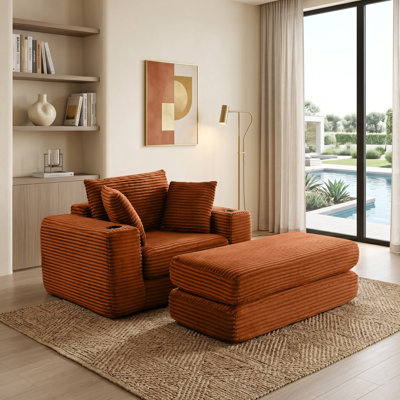 52.4" Wide Oversized Corduroy Convertible Chaise Lounge & Sleeper Chair