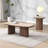 Round End Table, Travertine Top & Walnut