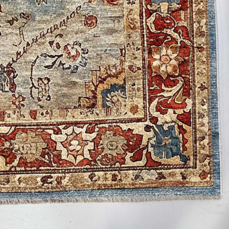 Tapis de couloir antidérapant en chenille bleu Sultani Design pour le couloir de la cuisine du salon, Square 5'3"