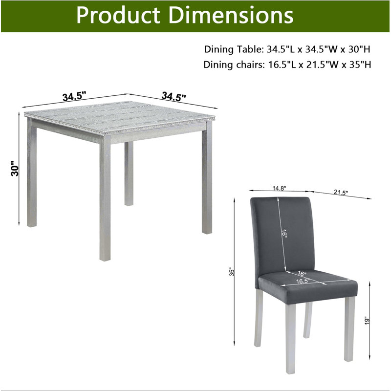 Ensemble de table de salle à manger en bois 5 pièces, ensemble de table de cuisine avec une table carrée et 4 chaises rembourrées, table de salle à manger en bois avec décoration en cristal et ensemble de chaises pour la cuisine, la salle à manger