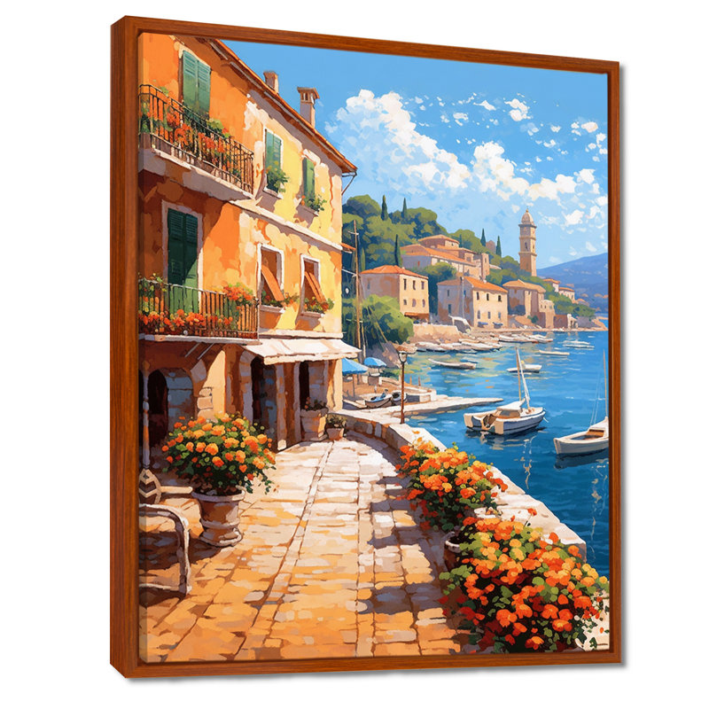 La Dolce, plage italienne I - art mural Italie, H 44 po x l 34 po x P 1,5 po, Cadre flottant brun